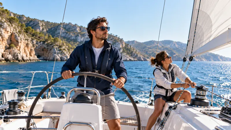 Velero de recreo navegando junto a la costa mediterránea española en un día soleado